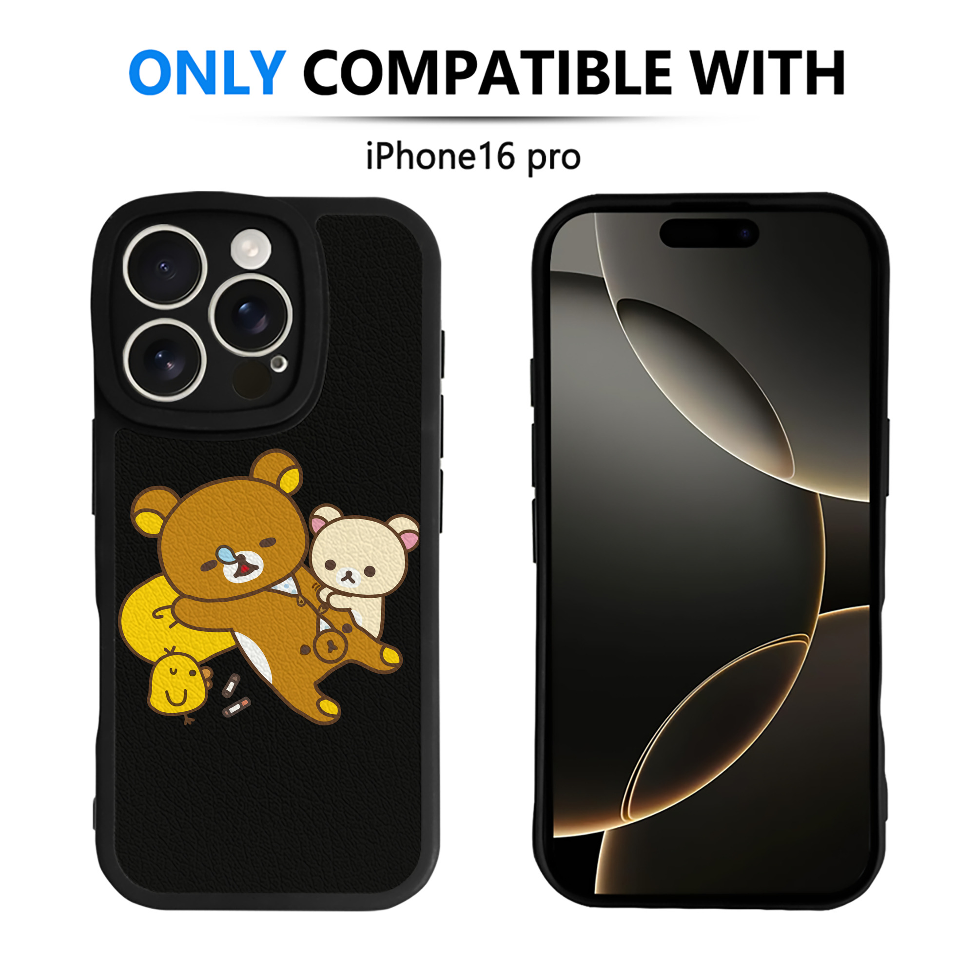 （画像用） リラックマ リラックマ キイロイトリ Rilakkuma Korilakkuma Kiiroitori 【iPhone 16シリーズ対応】シリコンスマホケース（レザー調） 材質：シリコン